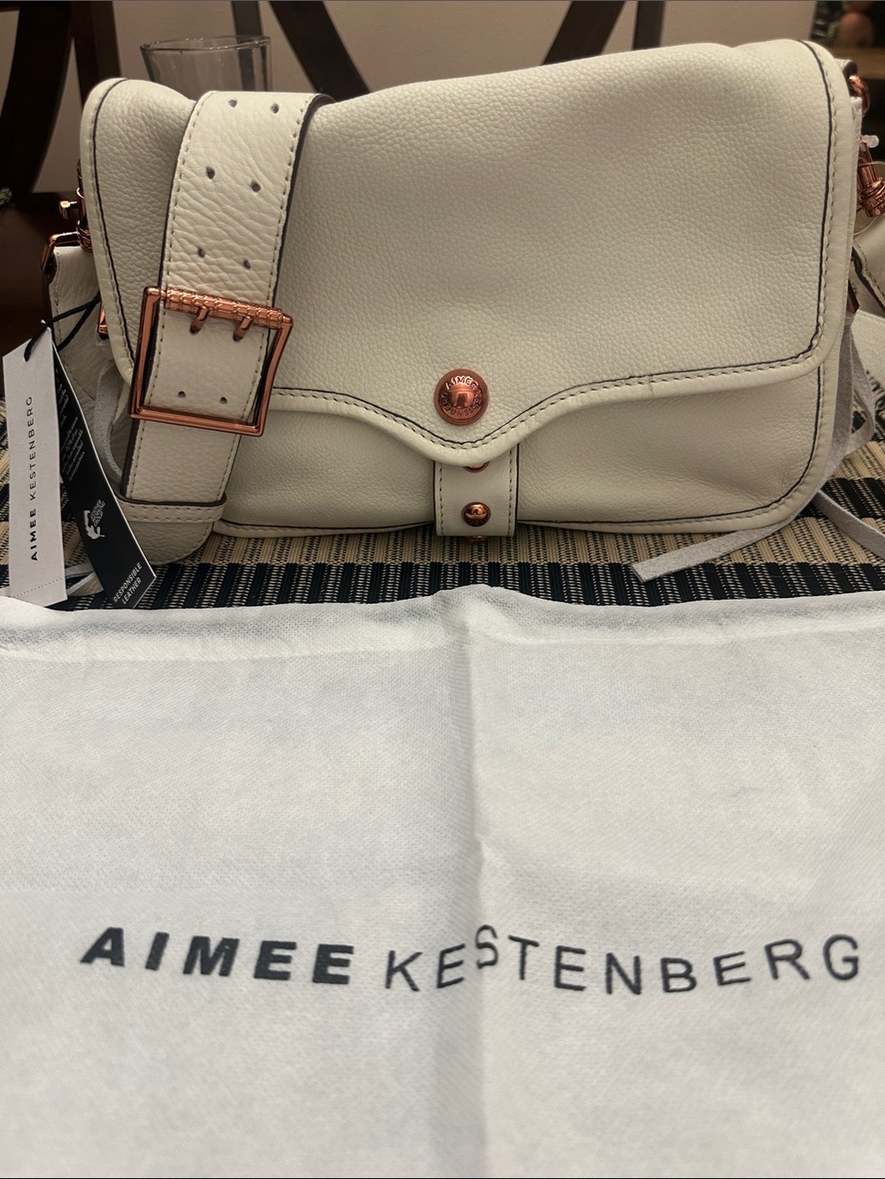 Aimee Kestenberg Cream Great Escape Crossbody Bag with Rose Gold Accents